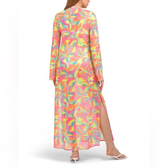 Show Me Your Mumu Santos Tropical Neon Leaf Print Maxi Cover-Up Dress Size Small - Picture 3 of 7